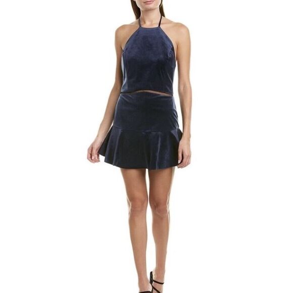 Karina Grimaldi Revolve Size Medium Blue Velvet Halter Mini Dress Office Siren - Picture 3 of 15